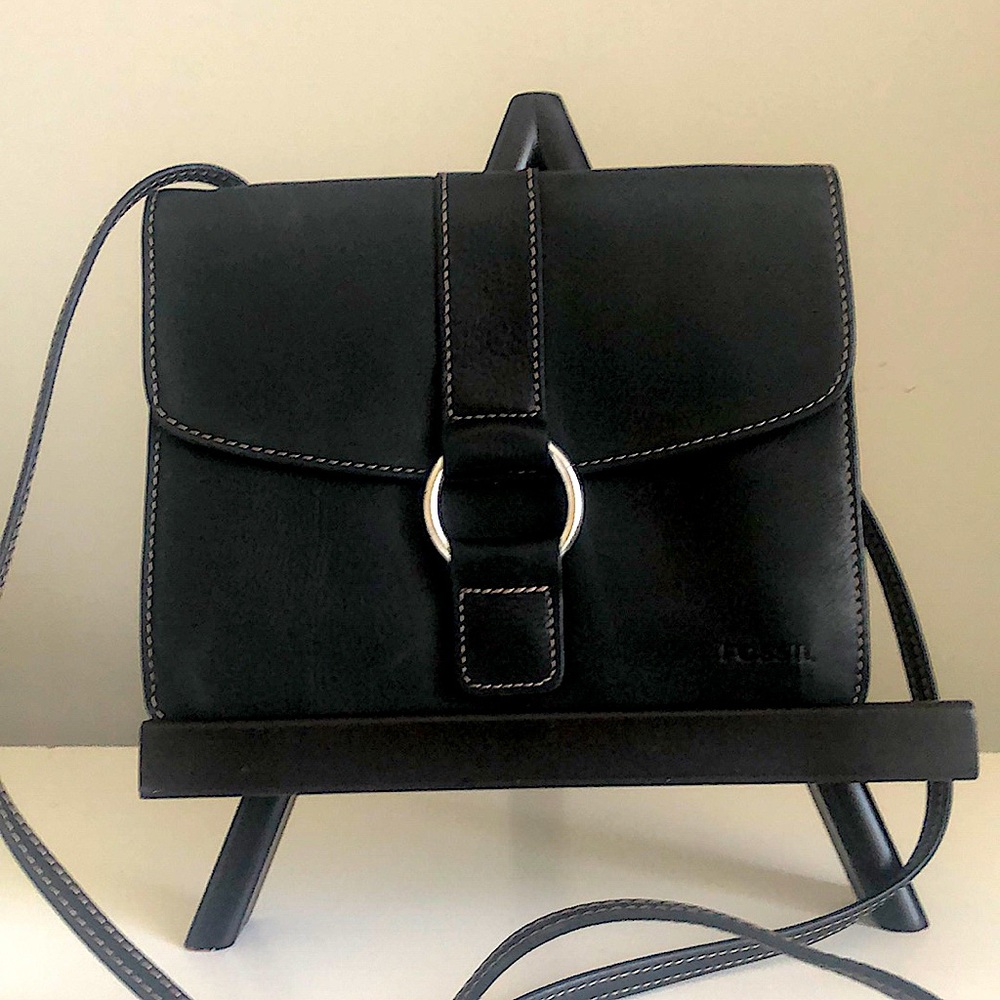 FOSSIL BLACK LEATHER CROSSBODY BAG
